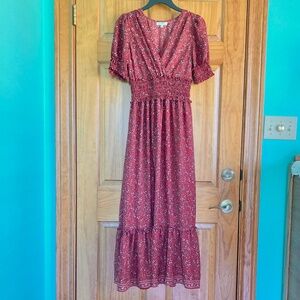 Women’s size small Max Studio red/maroon gently used long floral dress
